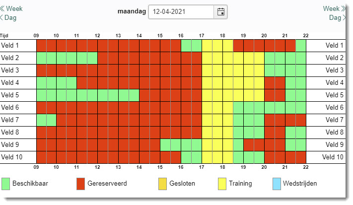 Reserveringsscherm voor reserveerders