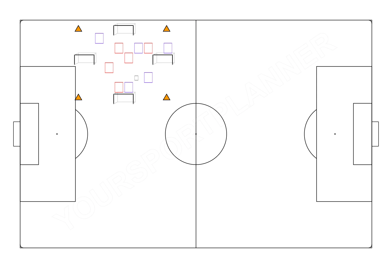drawing Partido con cuatro metas y sistema de puntos