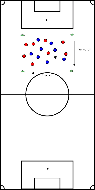 drawing 8 tegen 8 positiespel met beperkte aanrakingen