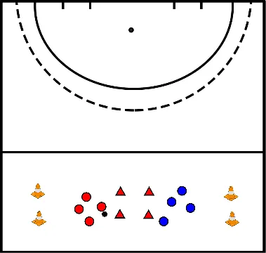 drawing Partijspel met twee doelen en vierkant