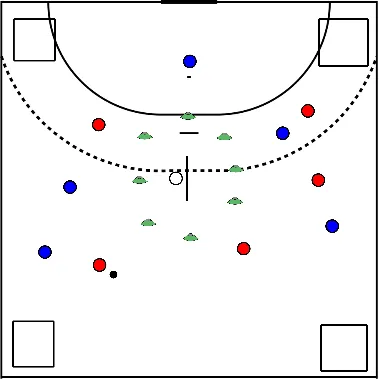 drawing Handbalwedstrijd met centraal doel